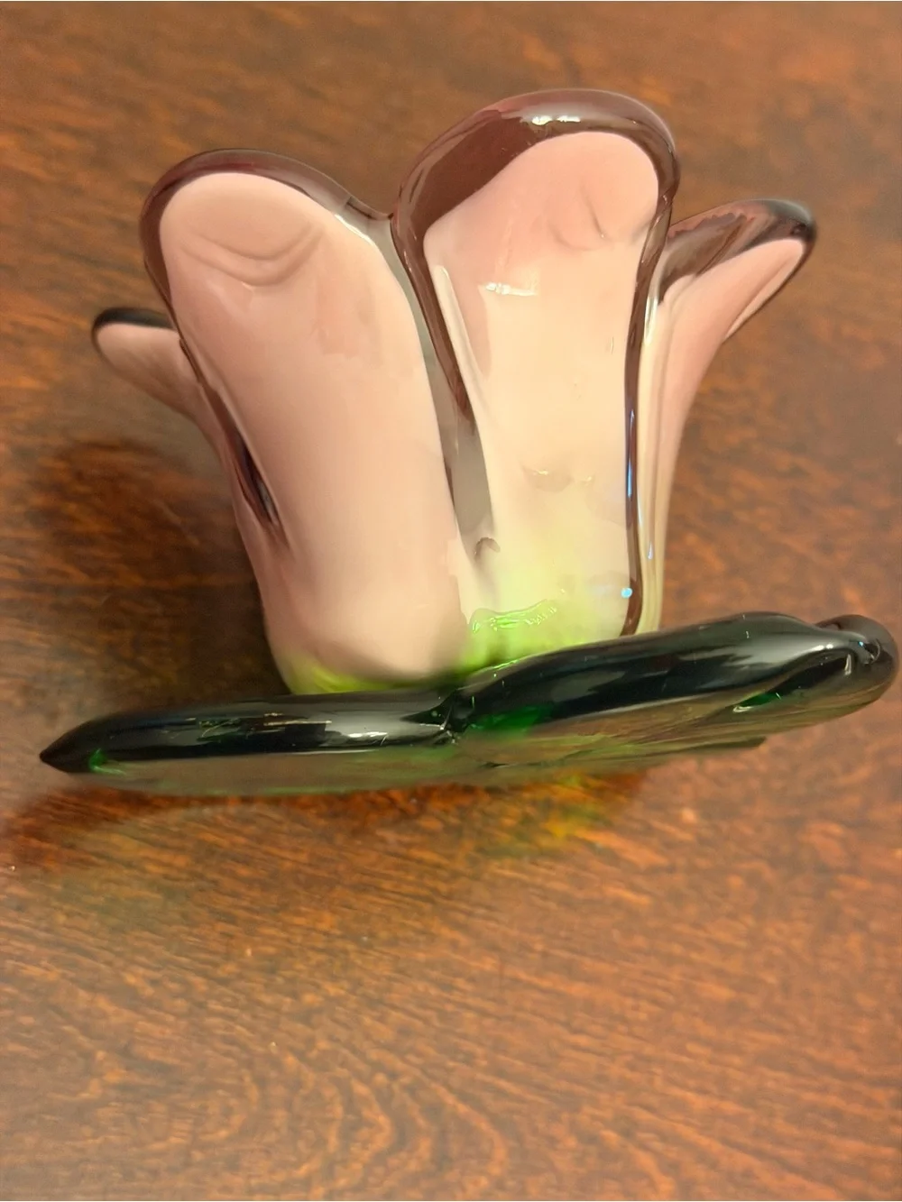 Vtg Hand Blown Votive Candle Holder Murano Style Art Glass Tulip Flower Lavender